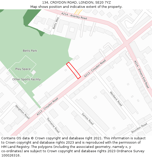 134, CROYDON ROAD, LONDON, SE20 7YZ: Location map and indicative extent of plot