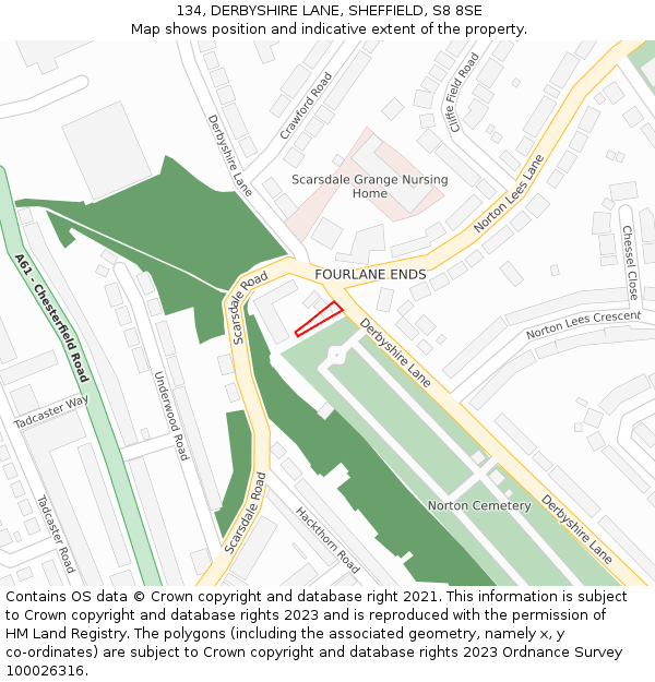 134, DERBYSHIRE LANE, SHEFFIELD, S8 8SE: Location map and indicative extent of plot