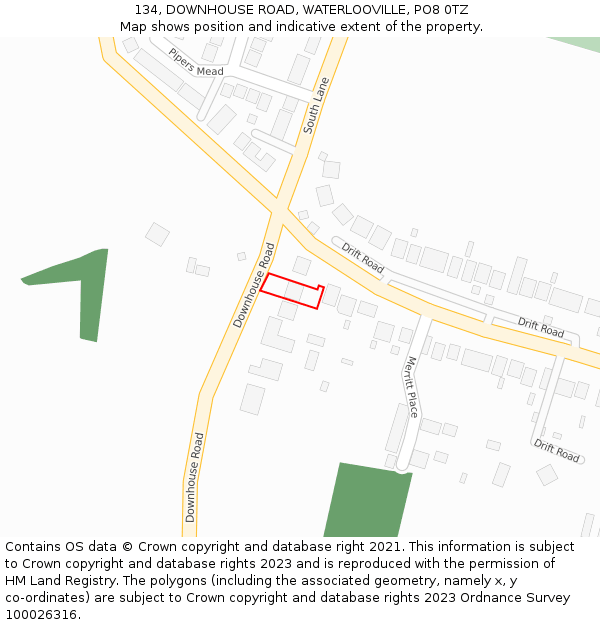 134, DOWNHOUSE ROAD, WATERLOOVILLE, PO8 0TZ: Location map and indicative extent of plot