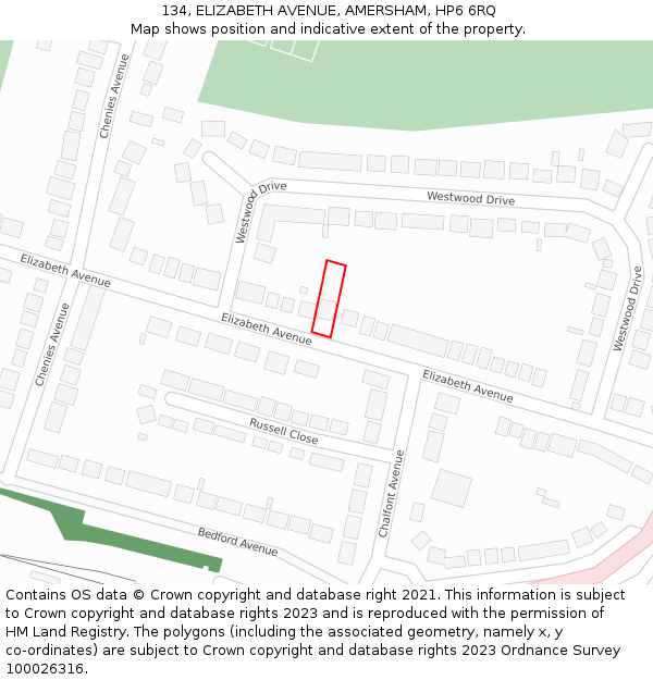 134, ELIZABETH AVENUE, AMERSHAM, HP6 6RQ: Location map and indicative extent of plot