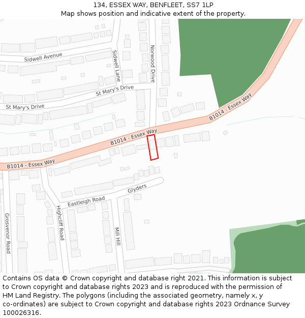 134, ESSEX WAY, BENFLEET, SS7 1LP: Location map and indicative extent of plot