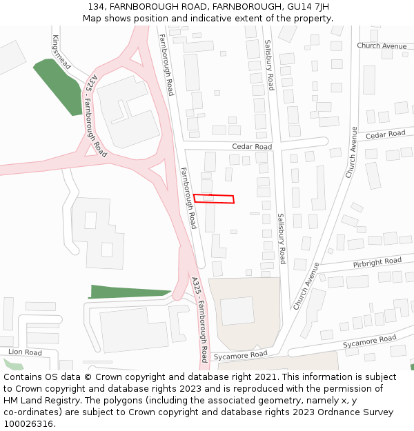 134, FARNBOROUGH ROAD, FARNBOROUGH, GU14 7JH: Location map and indicative extent of plot