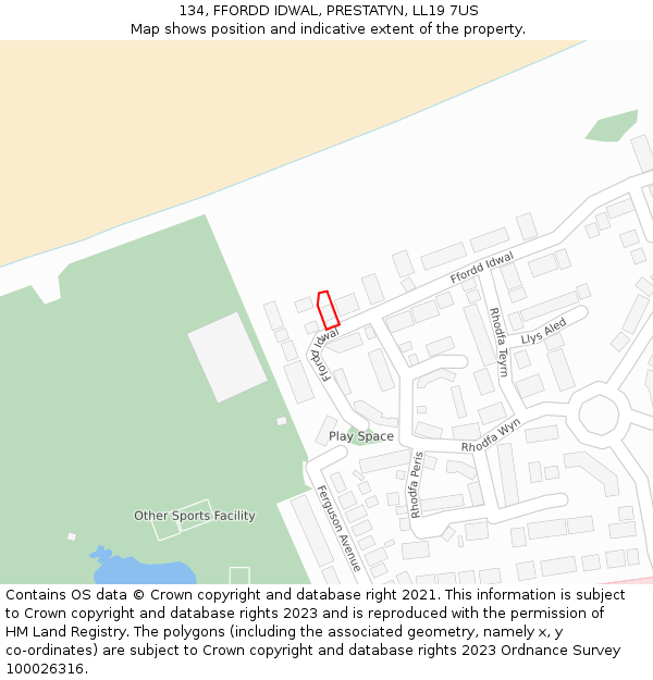 134, FFORDD IDWAL, PRESTATYN, LL19 7US: Location map and indicative extent of plot