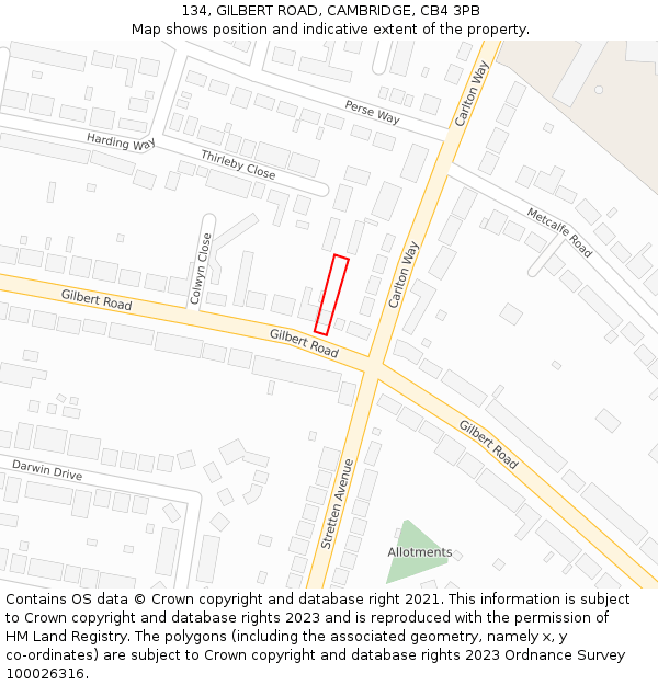 134, GILBERT ROAD, CAMBRIDGE, CB4 3PB: Location map and indicative extent of plot
