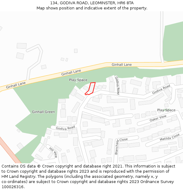 134, GODIVA ROAD, LEOMINSTER, HR6 8TA: Location map and indicative extent of plot