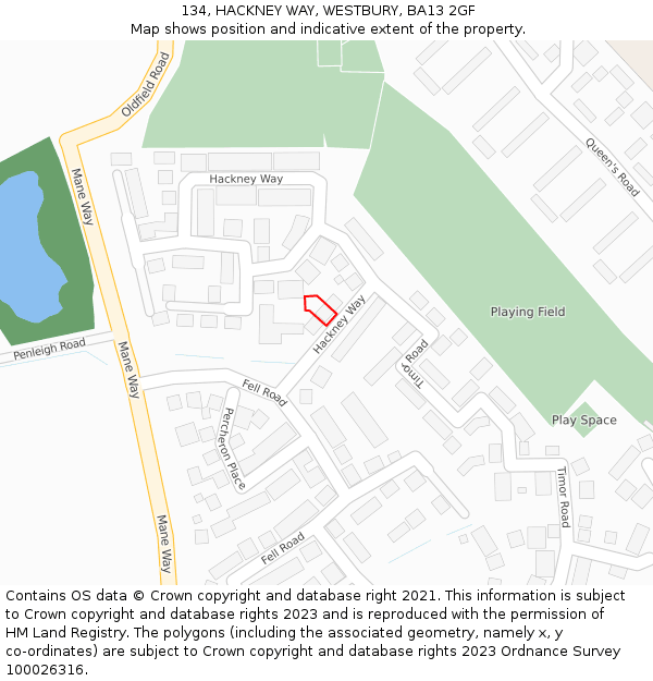 134, HACKNEY WAY, WESTBURY, BA13 2GF: Location map and indicative extent of plot