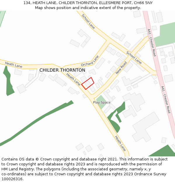 134, HEATH LANE, CHILDER THORNTON, ELLESMERE PORT, CH66 5NY: Location map and indicative extent of plot