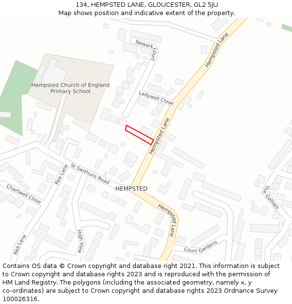134, HEMPSTED LANE, GLOUCESTER, GL2 5JU: Location map and indicative extent of plot