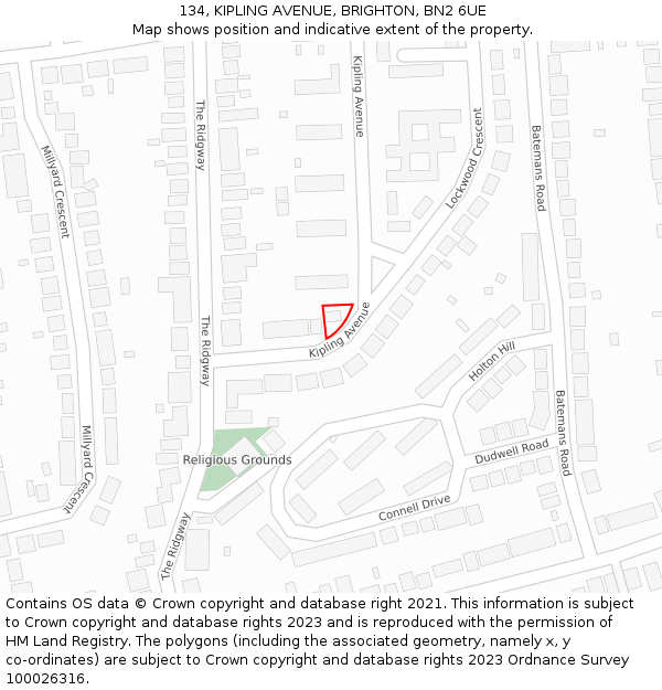134, KIPLING AVENUE, BRIGHTON, BN2 6UE: Location map and indicative extent of plot