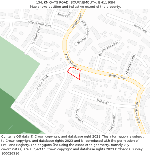 134, KNIGHTS ROAD, BOURNEMOUTH, BH11 9SH: Location map and indicative extent of plot