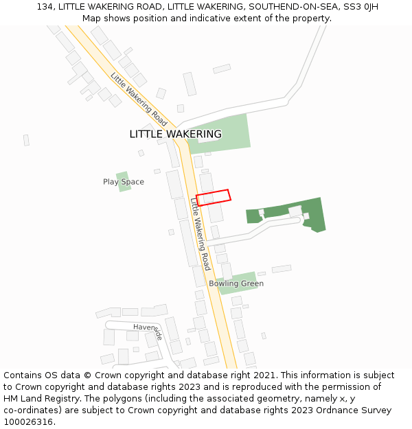 134, LITTLE WAKERING ROAD, LITTLE WAKERING, SOUTHEND-ON-SEA, SS3 0JH: Location map and indicative extent of plot