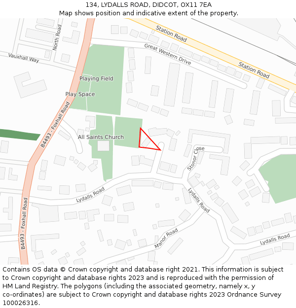 134, LYDALLS ROAD, DIDCOT, OX11 7EA: Location map and indicative extent of plot