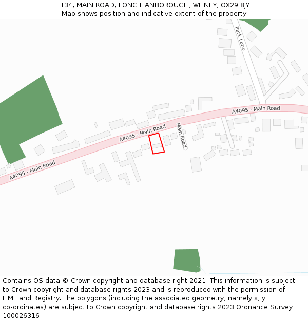 134, MAIN ROAD, LONG HANBOROUGH, WITNEY, OX29 8JY: Location map and indicative extent of plot
