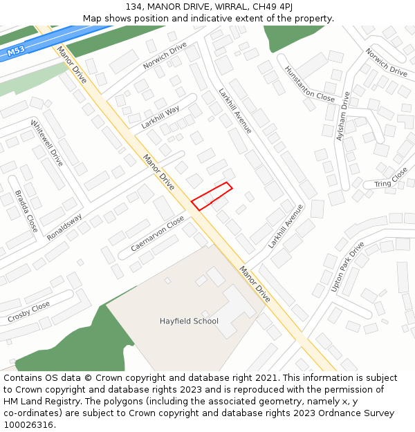 134, MANOR DRIVE, WIRRAL, CH49 4PJ: Location map and indicative extent of plot