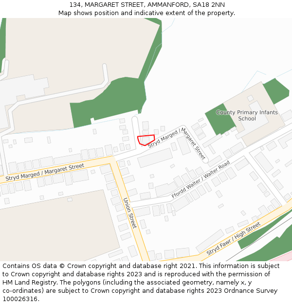 134, MARGARET STREET, AMMANFORD, SA18 2NN: Location map and indicative extent of plot