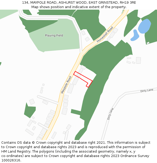 134, MAYPOLE ROAD, ASHURST WOOD, EAST GRINSTEAD, RH19 3RE: Location map and indicative extent of plot