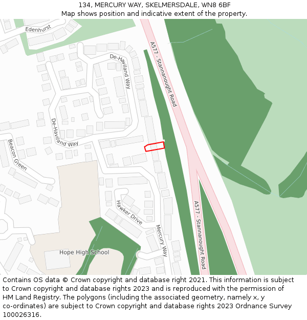 134, MERCURY WAY, SKELMERSDALE, WN8 6BF: Location map and indicative extent of plot