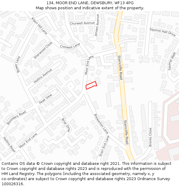 134, MOOR END LANE, DEWSBURY, WF13 4PG: Location map and indicative extent of plot