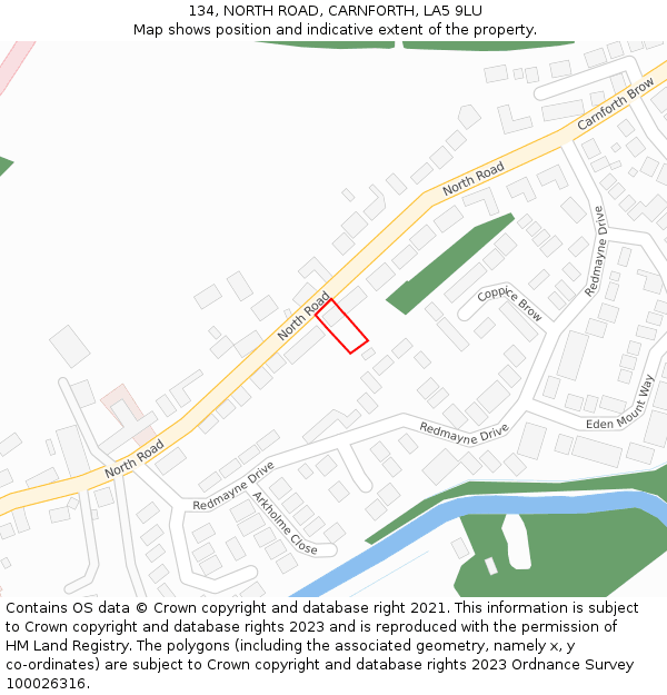 134, NORTH ROAD, CARNFORTH, LA5 9LU: Location map and indicative extent of plot