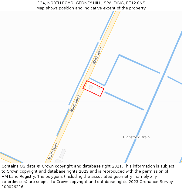 134, NORTH ROAD, GEDNEY HILL, SPALDING, PE12 0NS: Location map and indicative extent of plot