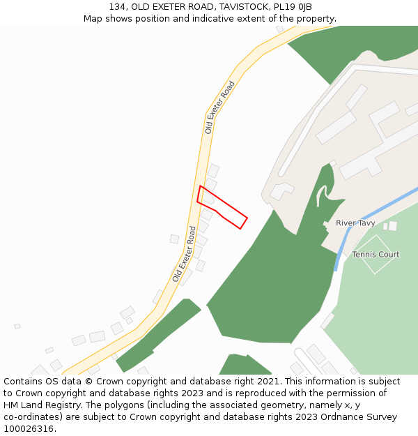 134, OLD EXETER ROAD, TAVISTOCK, PL19 0JB: Location map and indicative extent of plot