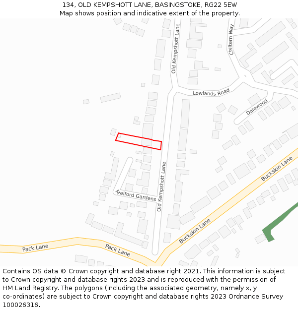 134, OLD KEMPSHOTT LANE, BASINGSTOKE, RG22 5EW: Location map and indicative extent of plot