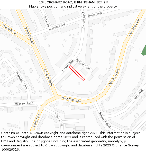 134, ORCHARD ROAD, BIRMINGHAM, B24 9JF: Location map and indicative extent of plot
