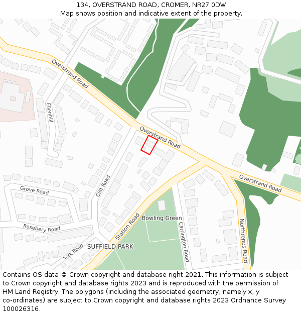 134, OVERSTRAND ROAD, CROMER, NR27 0DW: Location map and indicative extent of plot