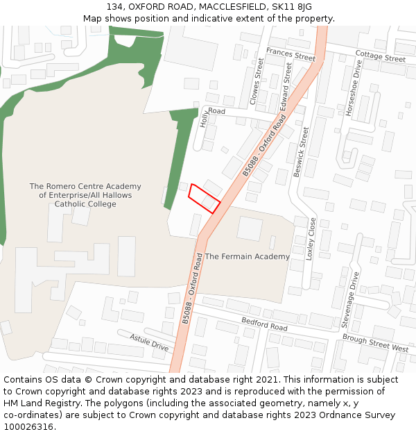 134, OXFORD ROAD, MACCLESFIELD, SK11 8JG: Location map and indicative extent of plot