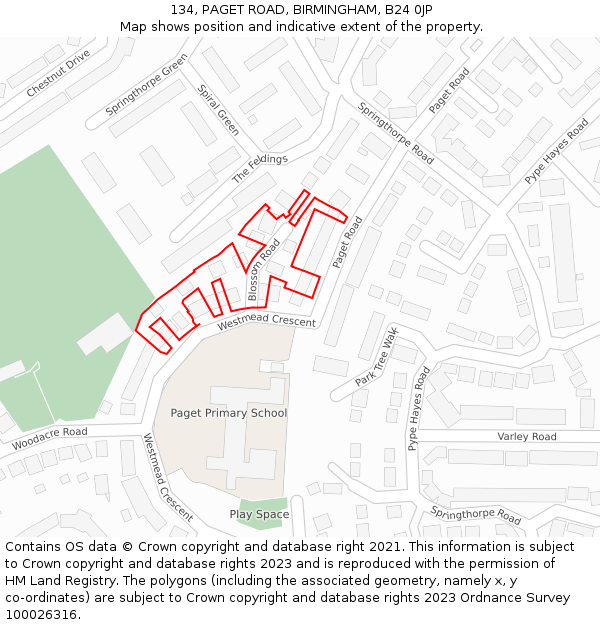 134, PAGET ROAD, BIRMINGHAM, B24 0JP: Location map and indicative extent of plot