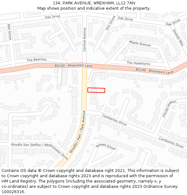 134, PARK AVENUE, WREXHAM, LL12 7AN: Location map and indicative extent of plot