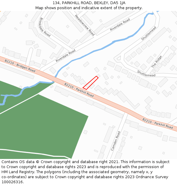 134, PARKHILL ROAD, BEXLEY, DA5 1JA: Location map and indicative extent of plot