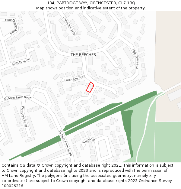 134, PARTRIDGE WAY, CIRENCESTER, GL7 1BQ: Location map and indicative extent of plot