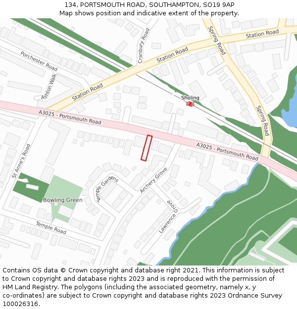 134, PORTSMOUTH ROAD, SOUTHAMPTON, SO19 9AP: Location map and indicative extent of plot