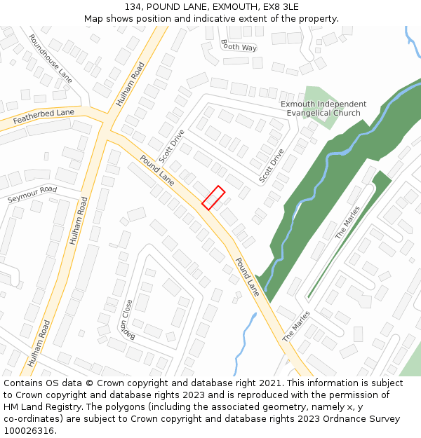 134, POUND LANE, EXMOUTH, EX8 3LE: Location map and indicative extent of plot