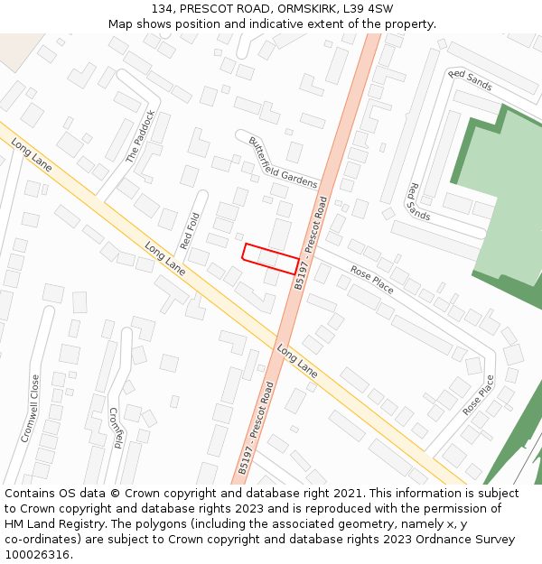 134, PRESCOT ROAD, ORMSKIRK, L39 4SW: Location map and indicative extent of plot