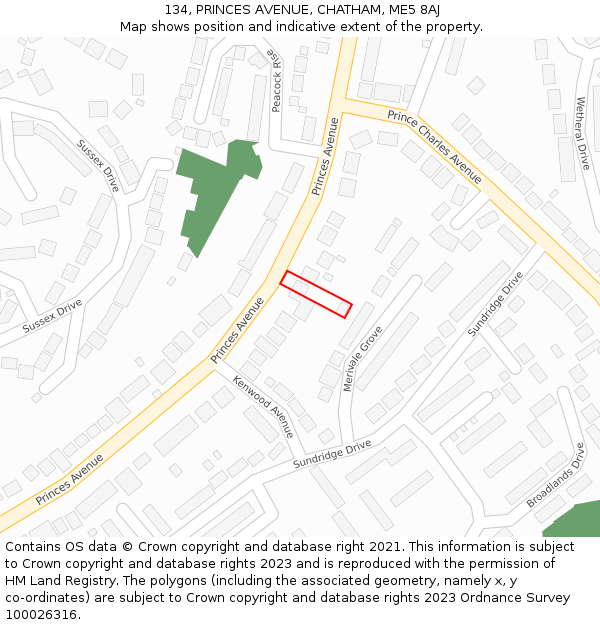 134, PRINCES AVENUE, CHATHAM, ME5 8AJ: Location map and indicative extent of plot