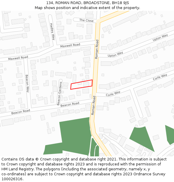134, ROMAN ROAD, BROADSTONE, BH18 9JS: Location map and indicative extent of plot