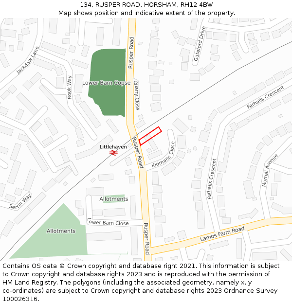 134, RUSPER ROAD, HORSHAM, RH12 4BW: Location map and indicative extent of plot