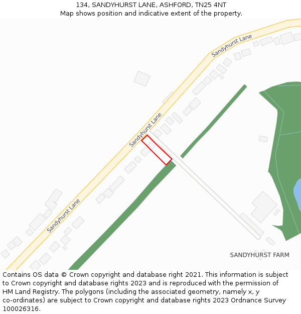 134, SANDYHURST LANE, ASHFORD, TN25 4NT: Location map and indicative extent of plot