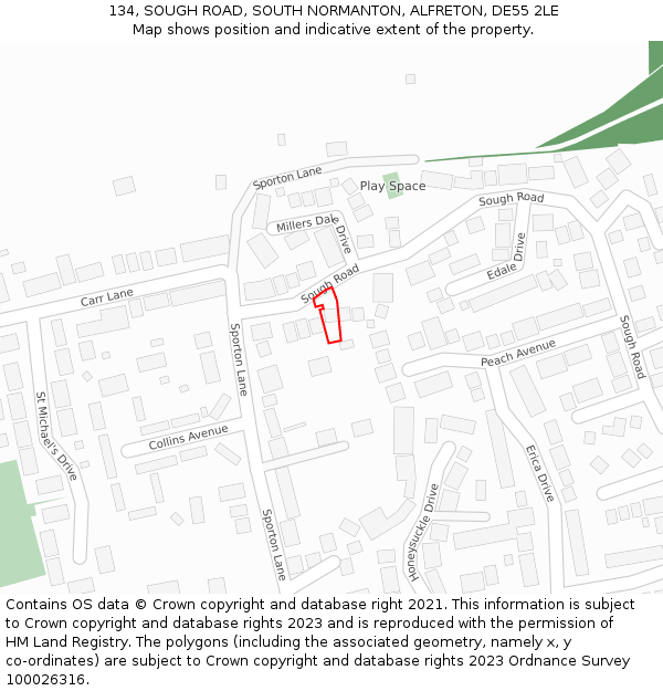 134, SOUGH ROAD, SOUTH NORMANTON, ALFRETON, DE55 2LE: Location map and indicative extent of plot