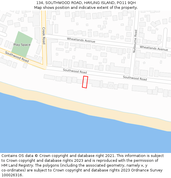 134, SOUTHWOOD ROAD, HAYLING ISLAND, PO11 9QH: Location map and indicative extent of plot