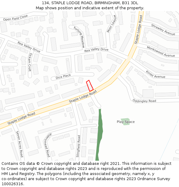 134, STAPLE LODGE ROAD, BIRMINGHAM, B31 3DL: Location map and indicative extent of plot