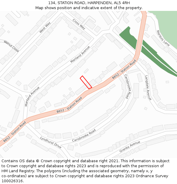 134, STATION ROAD, HARPENDEN, AL5 4RH: Location map and indicative extent of plot