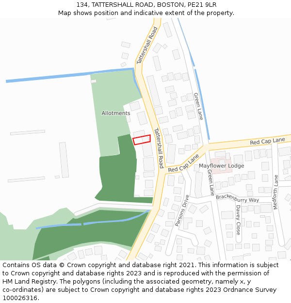 134, TATTERSHALL ROAD, BOSTON, PE21 9LR: Location map and indicative extent of plot