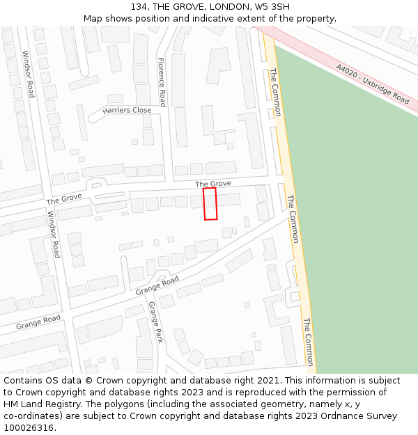 134, THE GROVE, LONDON, W5 3SH: Location map and indicative extent of plot