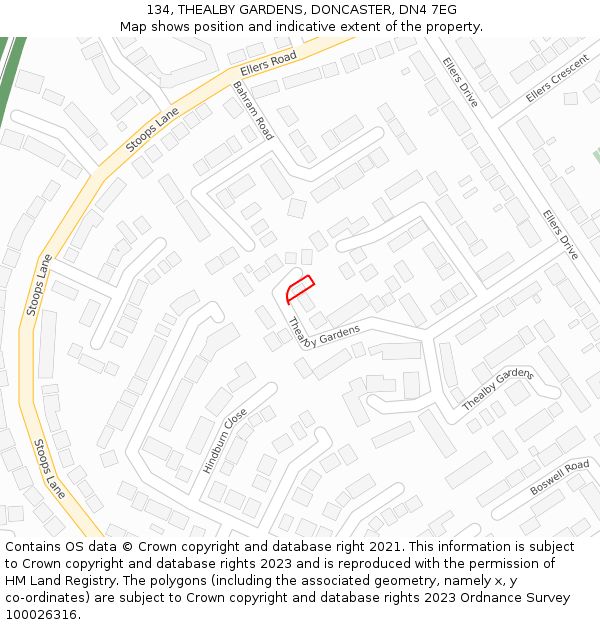 134, THEALBY GARDENS, DONCASTER, DN4 7EG: Location map and indicative extent of plot