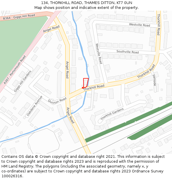 134, THORKHILL ROAD, THAMES DITTON, KT7 0UN: Location map and indicative extent of plot