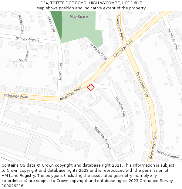 134, TOTTERIDGE ROAD, HIGH WYCOMBE, HP13 6HZ: Location map and indicative extent of plot