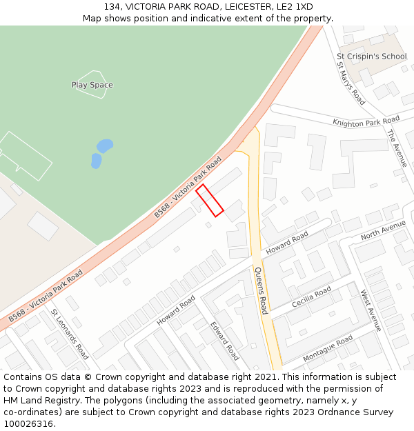 134, VICTORIA PARK ROAD, LEICESTER, LE2 1XD: Location map and indicative extent of plot